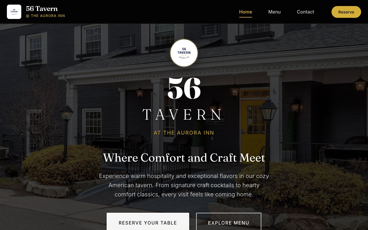 56 Tavern website screenshot