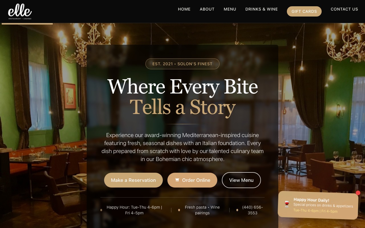 Elle Restaurant & Lounge website screenshot